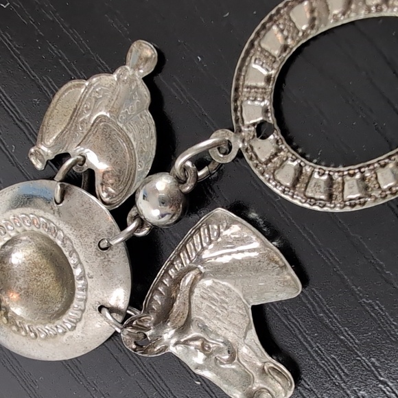 Blue and Silver Western Cowboy Hat Earrings With Charms Horse Earrings Dangling - Picture 7 of 11